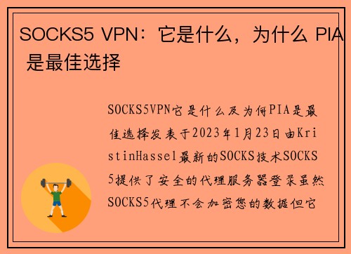 SOCKS5 VPN：它是什么，为什么 PIA 是最佳选择